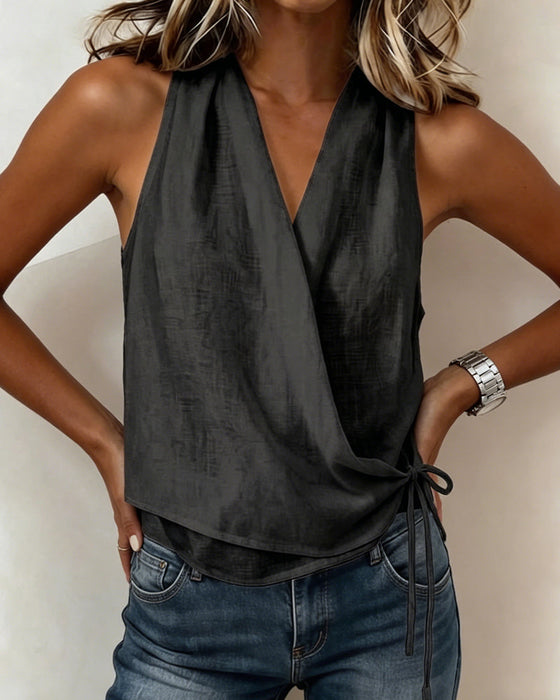 Solid Sleeveless V-Neck Blouse