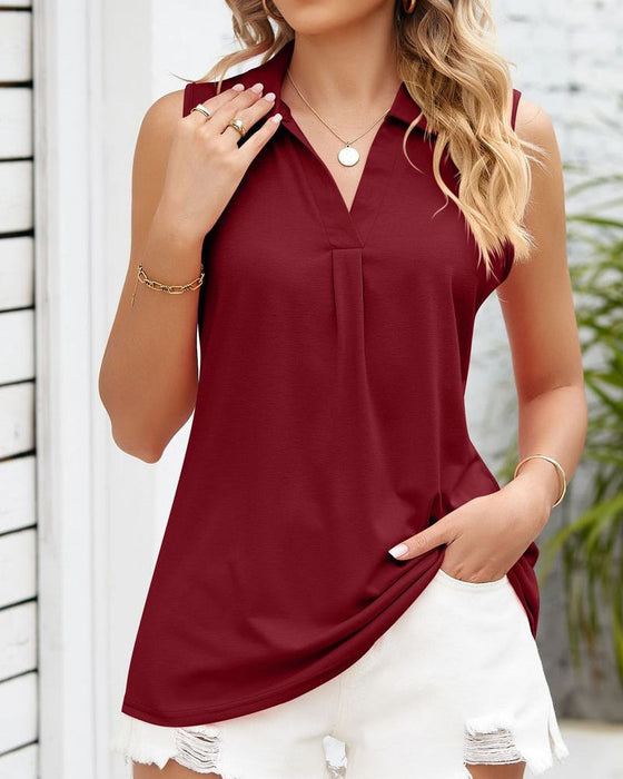 Solid color lapel sleeveless top