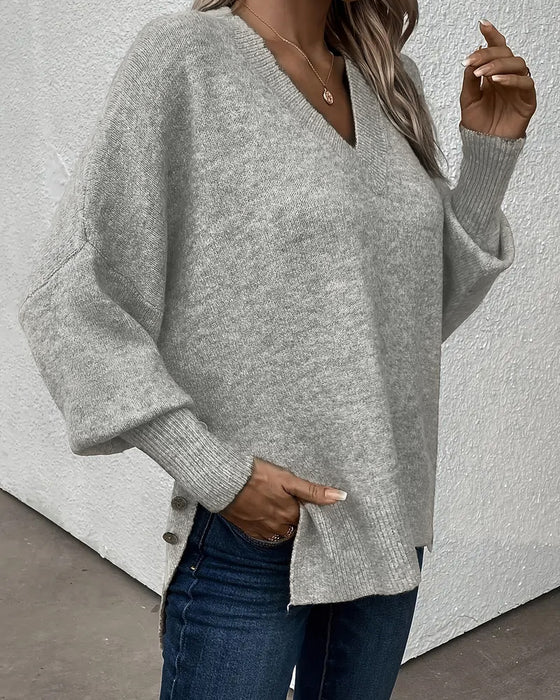 Lantern Sleeve V Neck Jumper