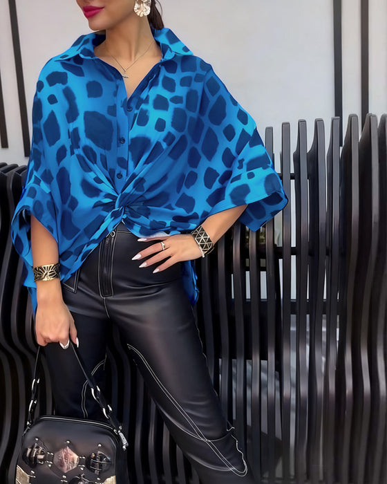Lapel leopard print blouse