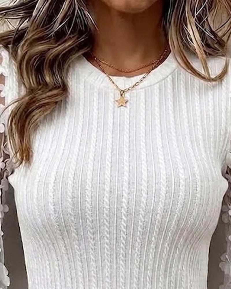 Lace Mesh Sleeve Knit Top