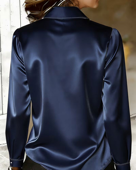 Lapel Color-Block Casual Shirt