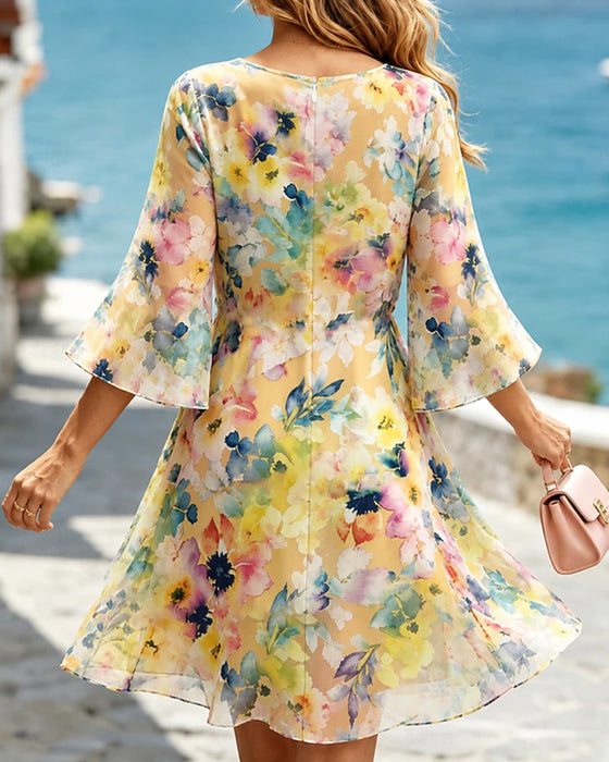 Watercolor Floral Tiered Dress