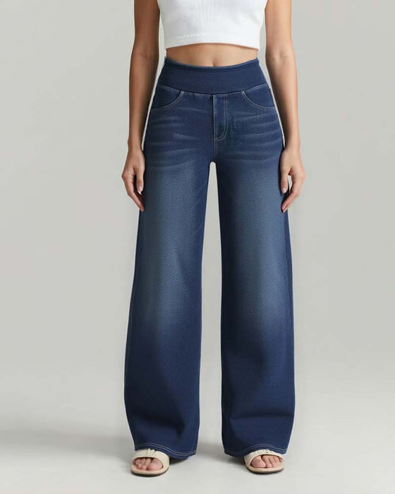 Elastic Waist Denim Wide Leg Pants