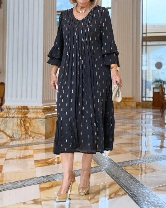 Lantern Sleeve V-Neck Print Dress