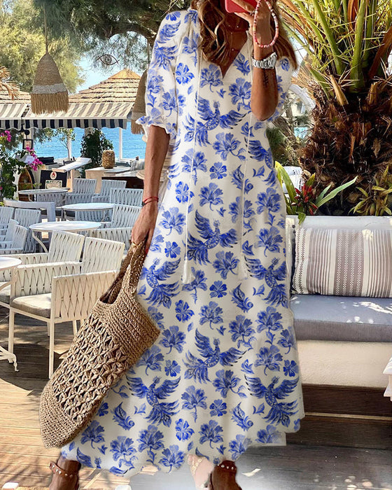 Printed v-neck dress