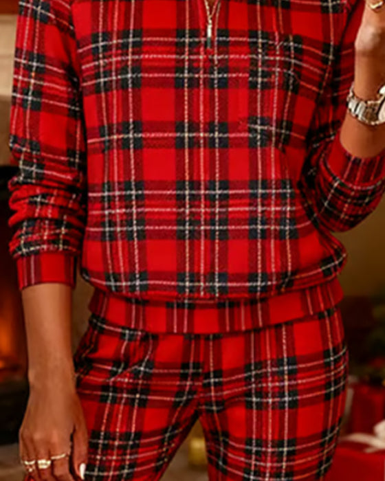 Plaid Stand-Up Collar Casual Suit
