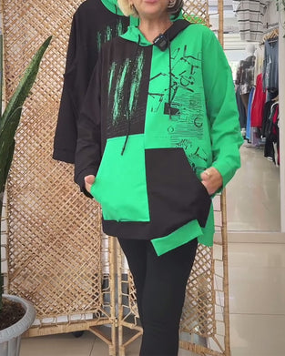 Casual Hooded Colorblock Printed Sweatshirt