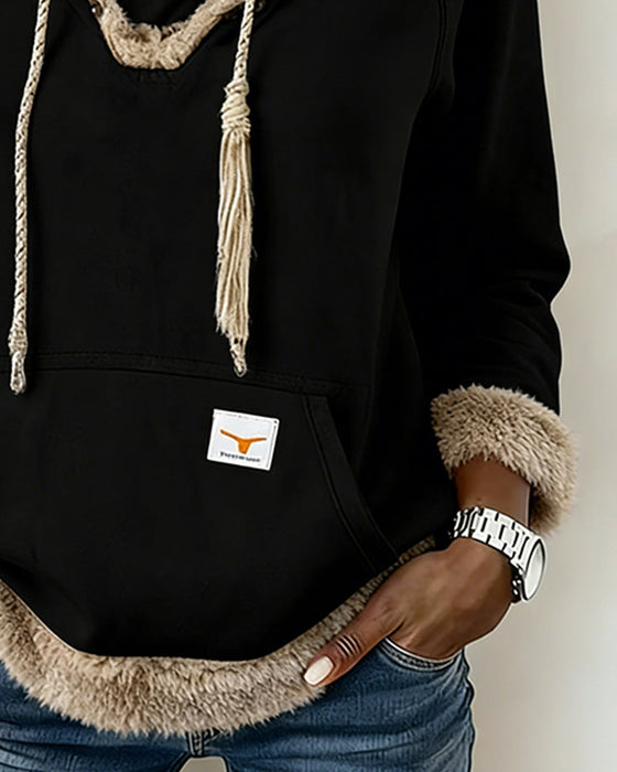 Patchwork Long-Sleeved Pocket Sweatshirt