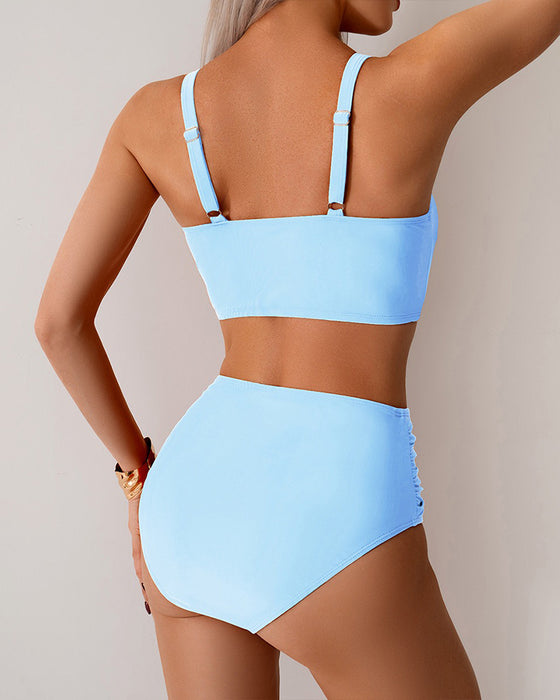 Solid Color Knot High Waist Sexy Bikini