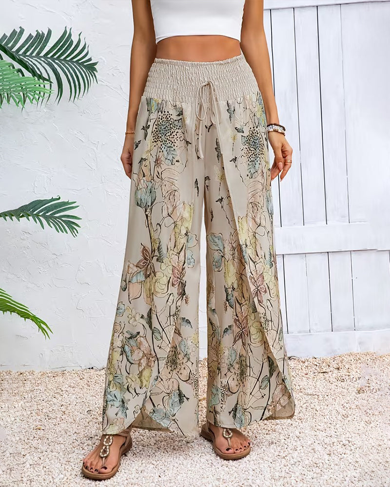 Ink Print Casual Wide-Leg Pants