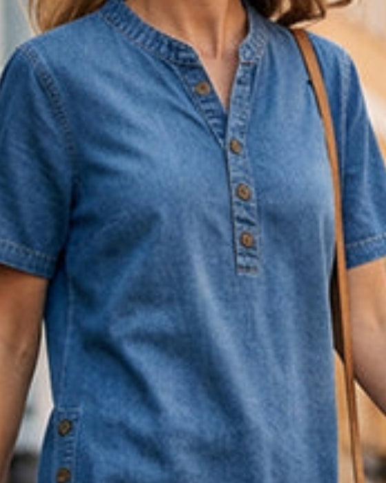 Casual Solid Color Short Sleeve Blouse