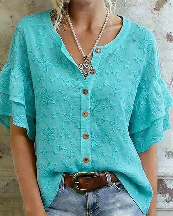 Double Layer Ruffle Sleeve Blouse