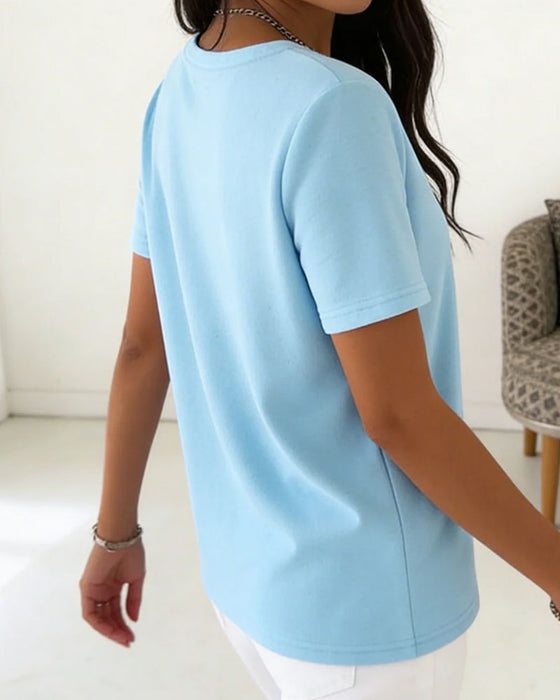 Henley Neck Short Sleeve Button T-Shirt