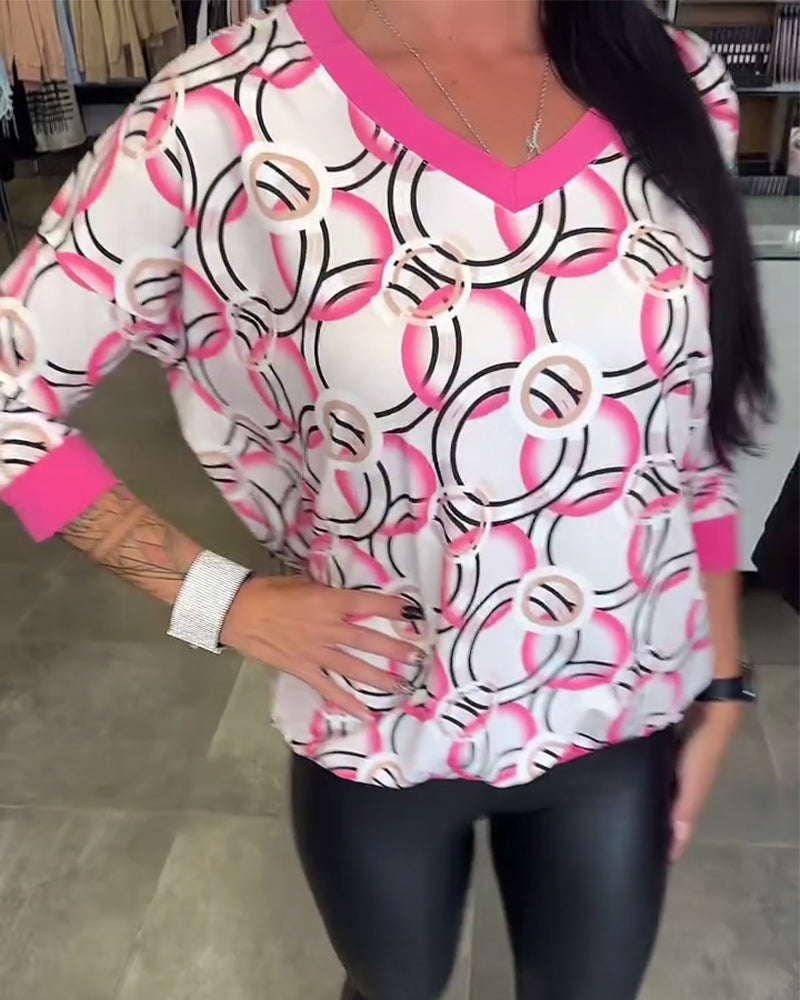 V-Neck Long-Sleeved Printed Top