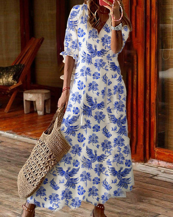 Printed v-neck dress