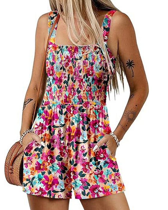 Floral Casual Strappy Shorts Jumpsuit