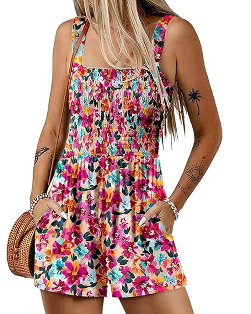 Floral Casual Strappy Shorts Jumpsuit