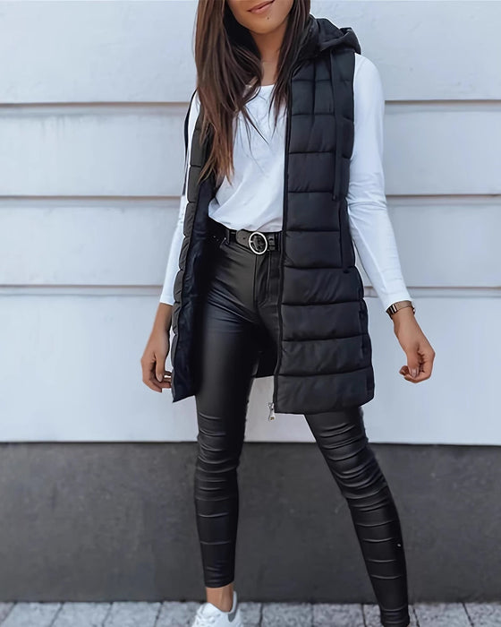 Hooded Mid-Length Vest Coat