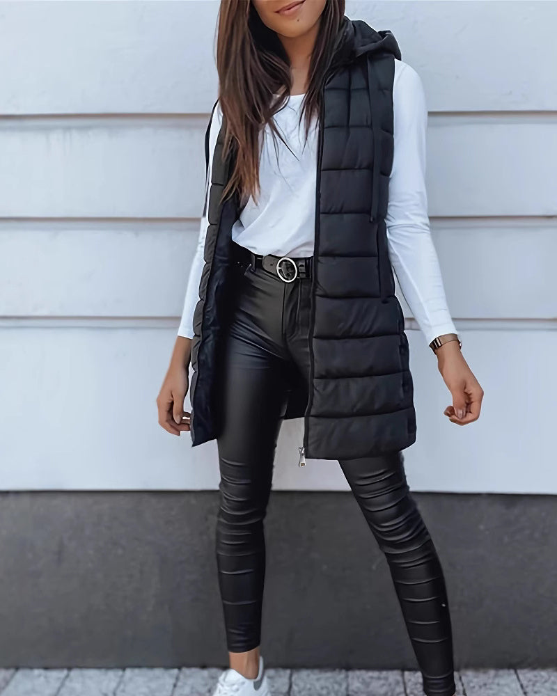 Hooded Mid-Length Vest Coat