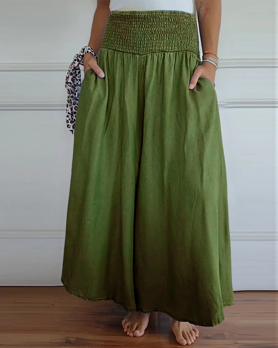 Elastic waist wide leg pants