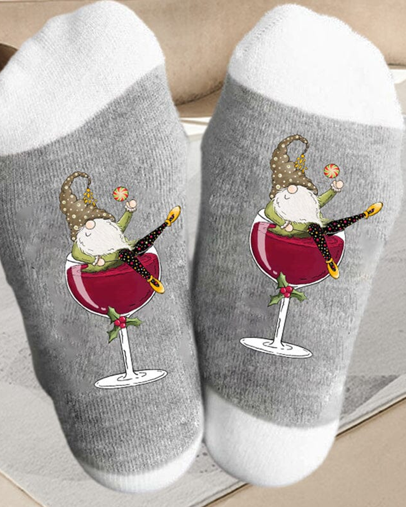 🧦Christmas gnome wine glass unisex crew socks🧦