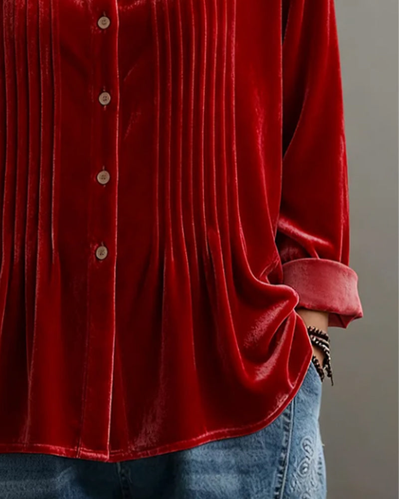 Pleated Solid Color Fashionable Shirt