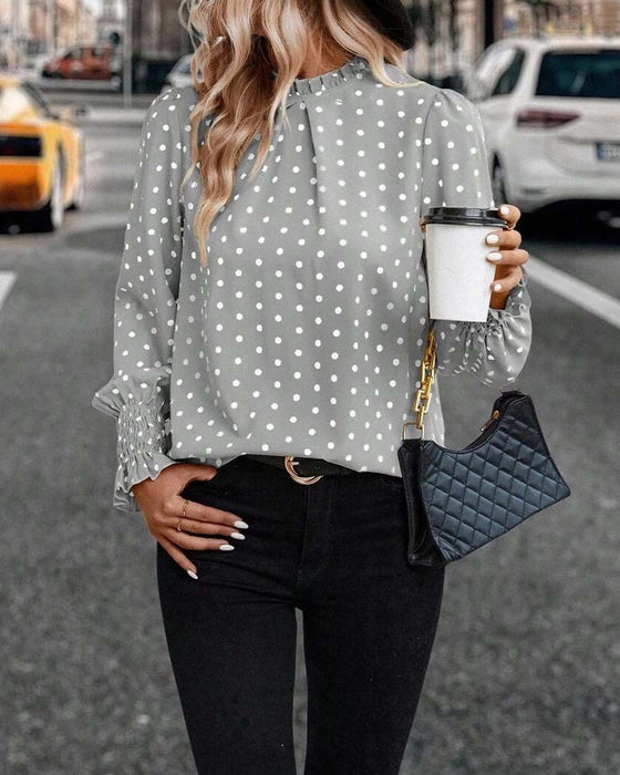 Polka Dot Long-Sleeved Blouse
