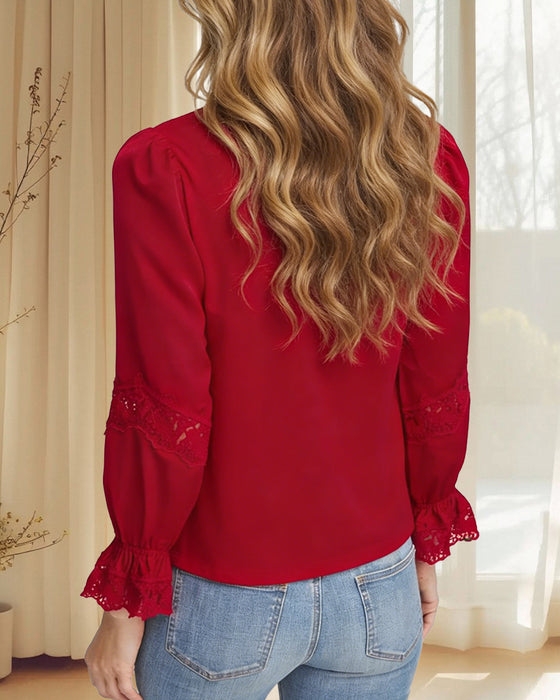 Lace Paneled Ruffle Sleeve Blouse
