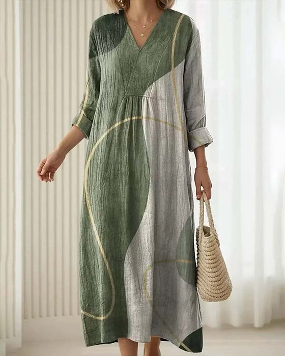 V-Neck Color Block Dress