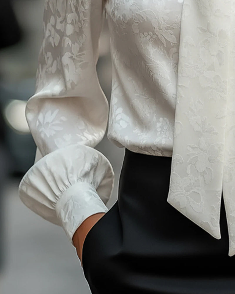 Solid Color Ribbon Commuting All-Match Blouse