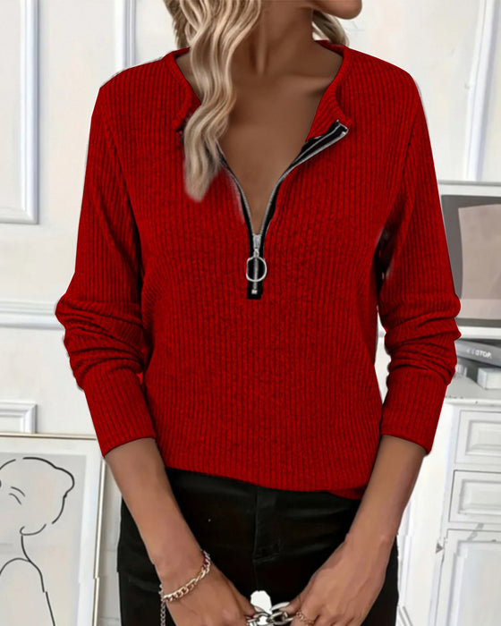 Casual Long Sleeve Zip Top