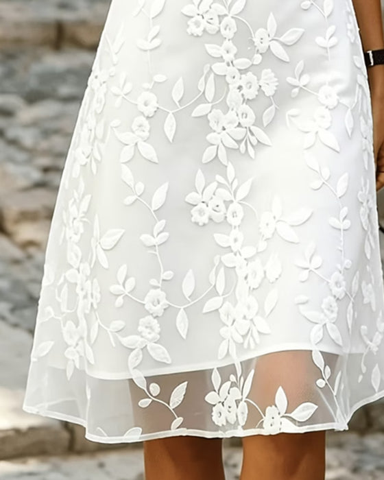 Shirt Collar Sleeveless Lace Sheer Dress
