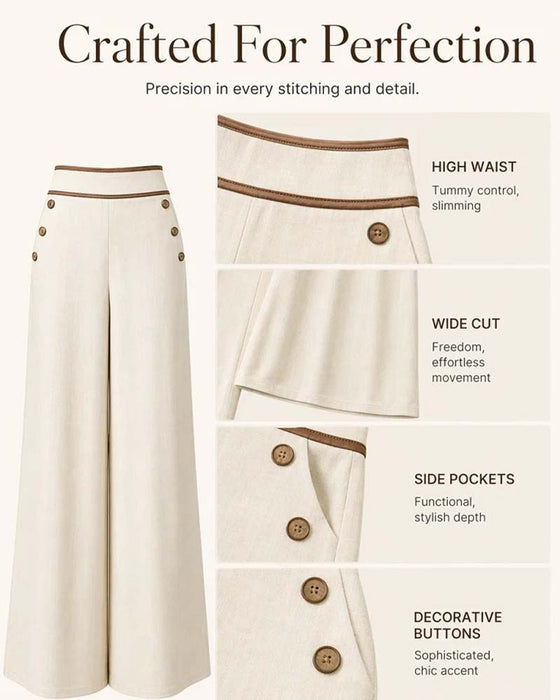 Button Line Wide-Leg Long Pants