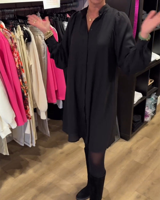 V-neck simple knee-length dress