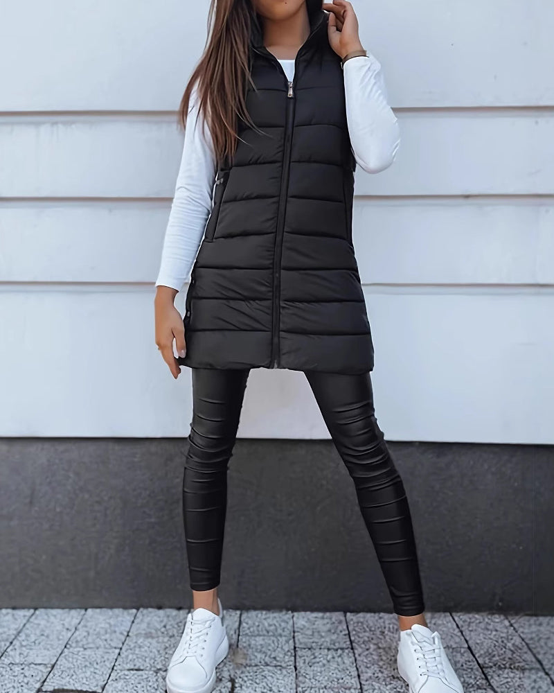 Hooded Mid-Length Vest Coat