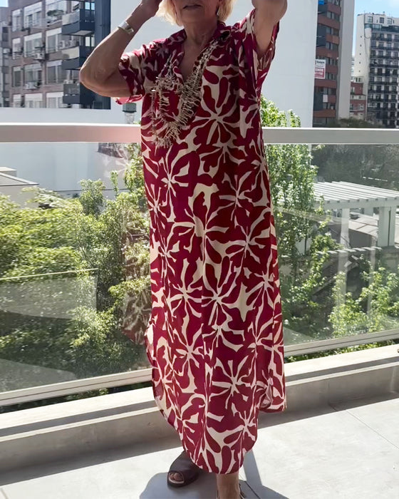 Stylish Short-Sleeved Printed Dress