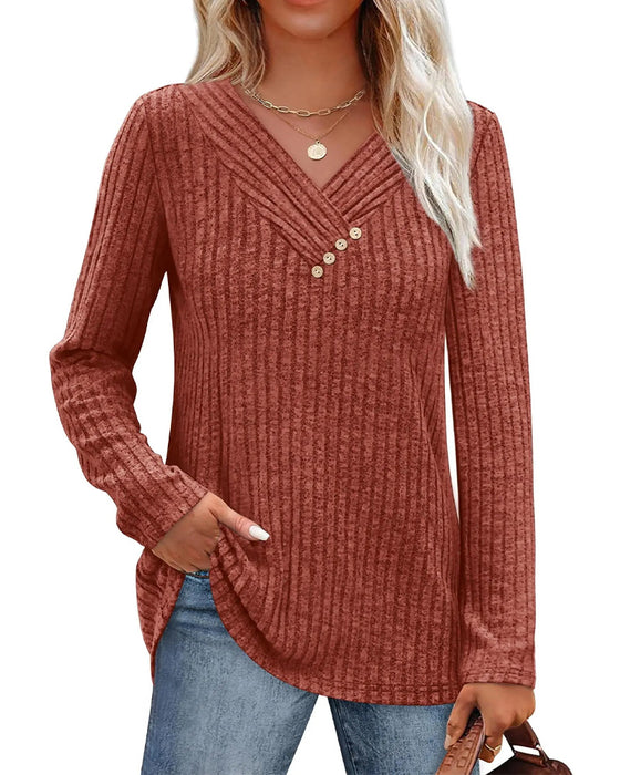 V-Neck Long Sleeve Button Top