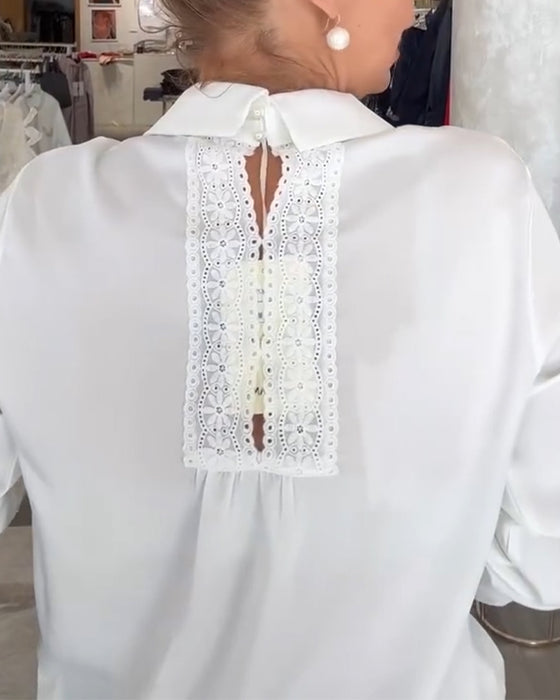 Solid Color Long-Sleeved Collared Shirt