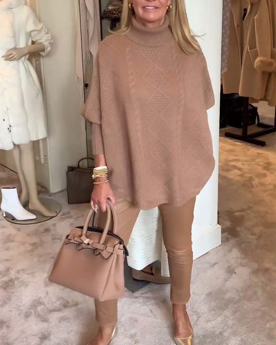 Solid color turtleneck casual pullover sweater