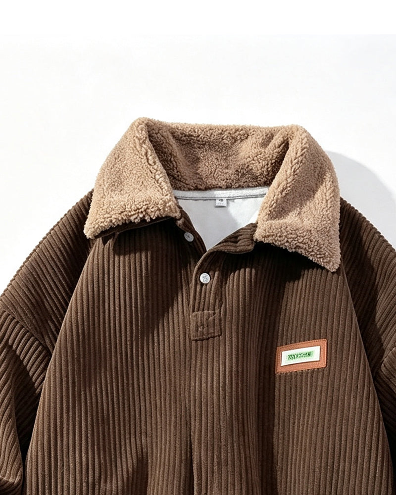 Corduroy Buttoned Lapel Sweatshirt