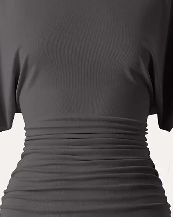 Casual Solid Pleated Short Sleeve Blouse