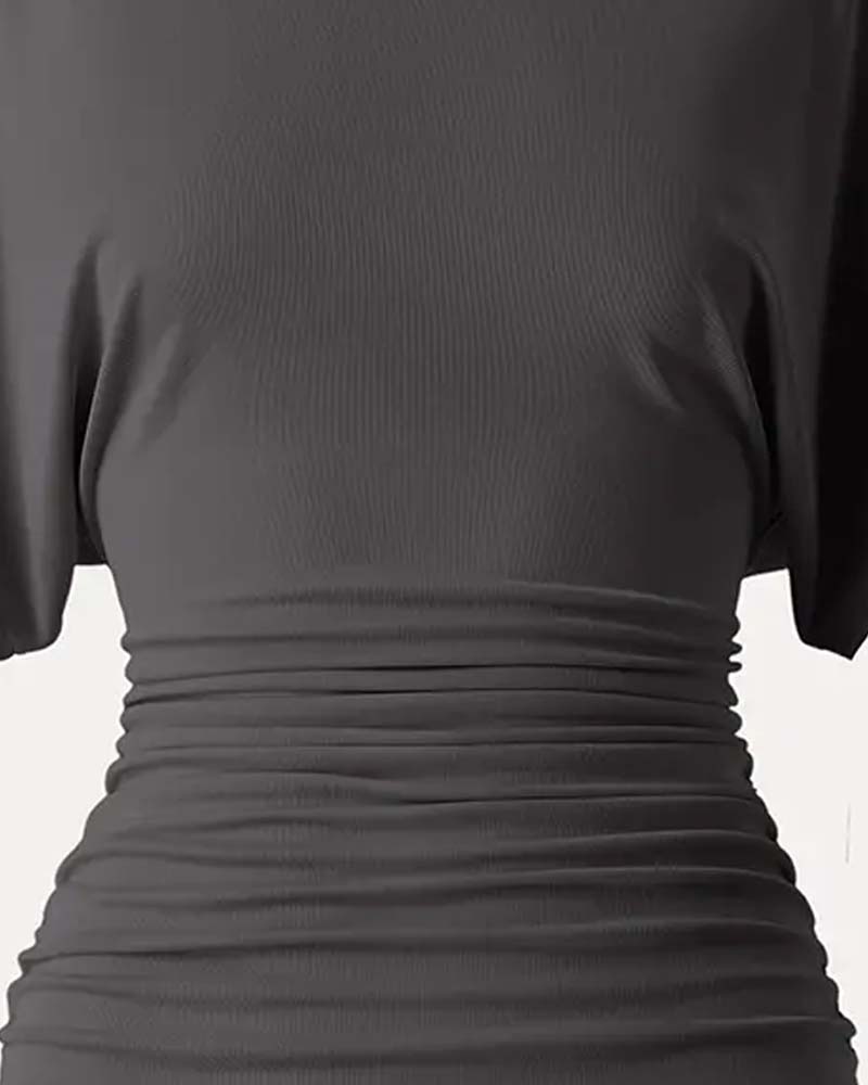 Casual Solid Pleated Short Sleeve Blouse