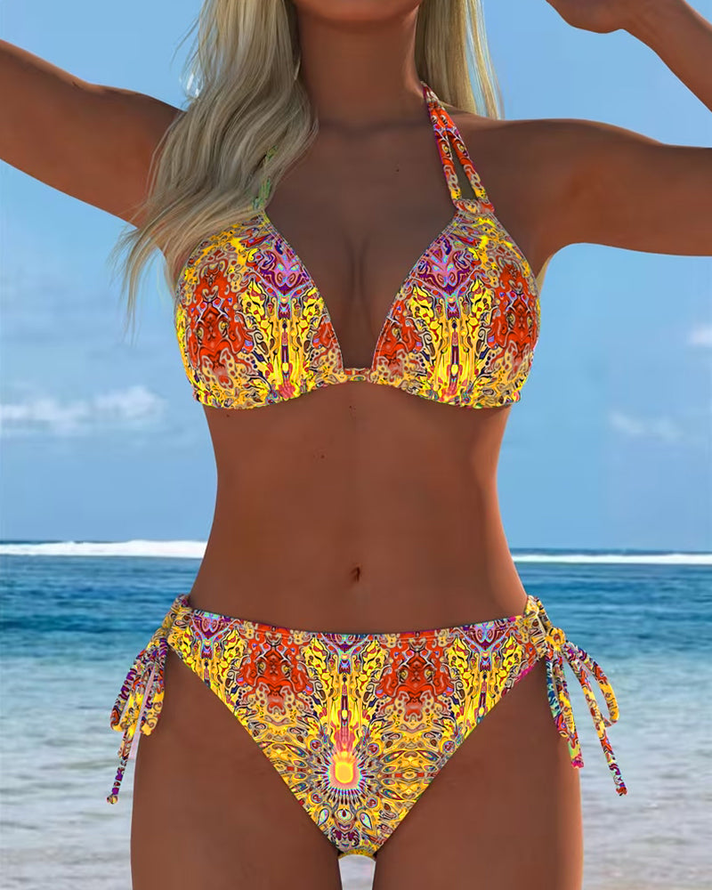 Colored Halter Print Bikini
