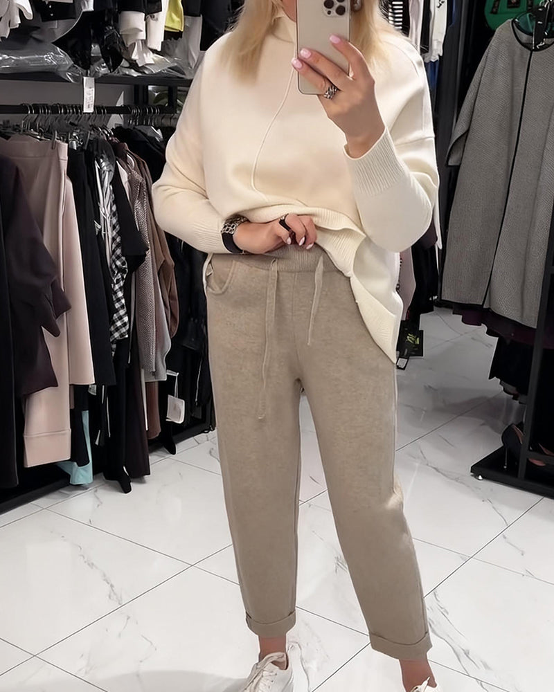 Lace-Up Knitted Cropped Pants