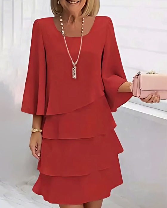 Elegant Solid Color Three-Quarter Sleeve Dress