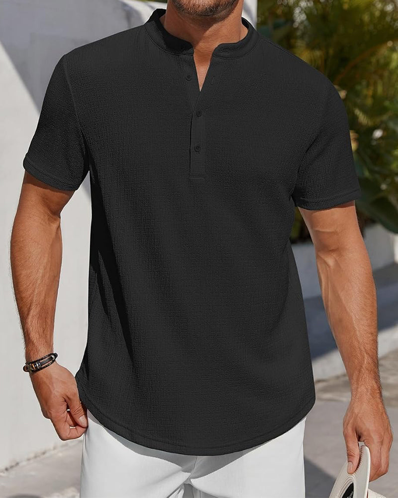 Solid Color Loose Henley Shirt