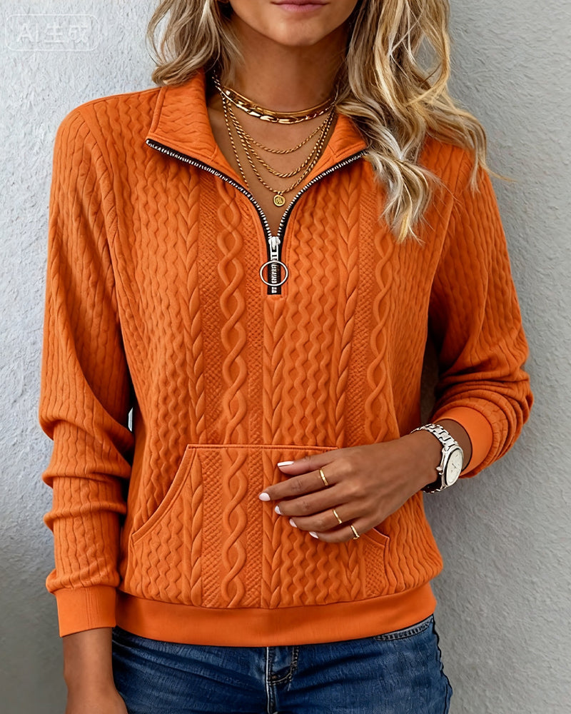 Half-Zip Jacquard Solid Color Sweatshirt