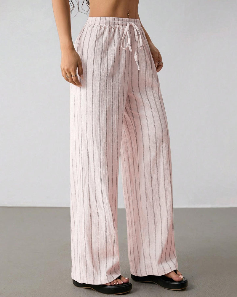 Striped Drawstring Casual Wide-Leg Pants