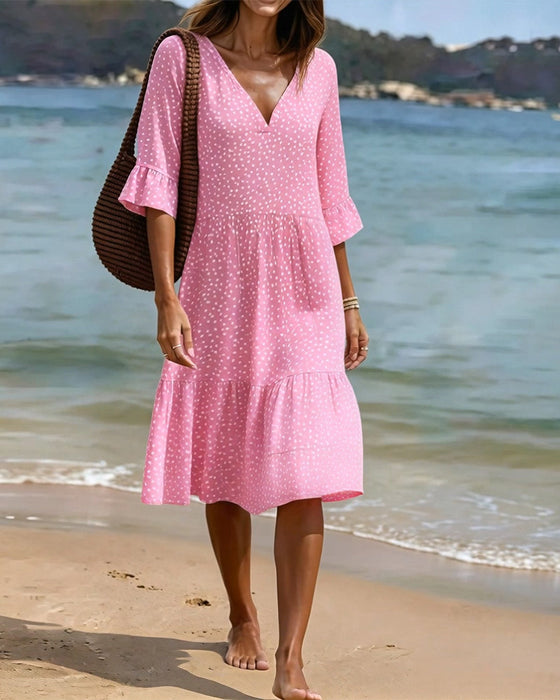 Small Polka Dot Ruffle Sleeve Dress